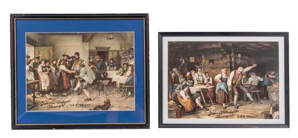PAIR OF SCHORR KOLKSCHNEIDER BREWING CO. LITHOGRAPHED FRAMED POSTERS