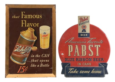 COLLECTION OF 2 SCHLITZ & PABST BLUE RIBBON BEER SIGNS