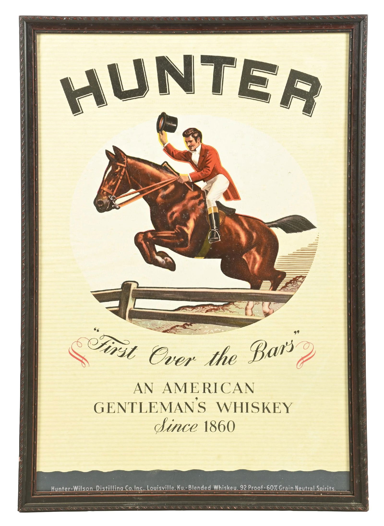 HUNTER "FIRST OVER THE BARS" FRAMED WHISKEY ADVERTISING (1 of 3)