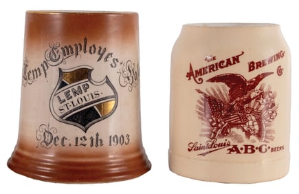SINGLE COLORED AMERICAN BREWING AND LEMP BREWING EMPLOYEE BALL MUGS