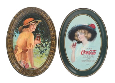 PAIR OF COCA-COLA TIP TRAYS W/ WOMAN GRAPHICS