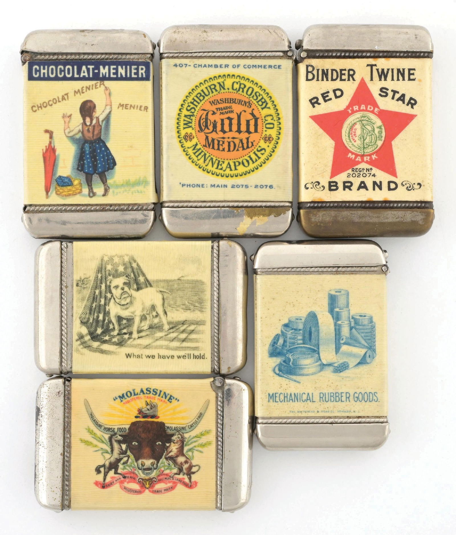 COLLECTION OF 6 CELLULOID WRAPPED MATCH SAFES (1 of 2)