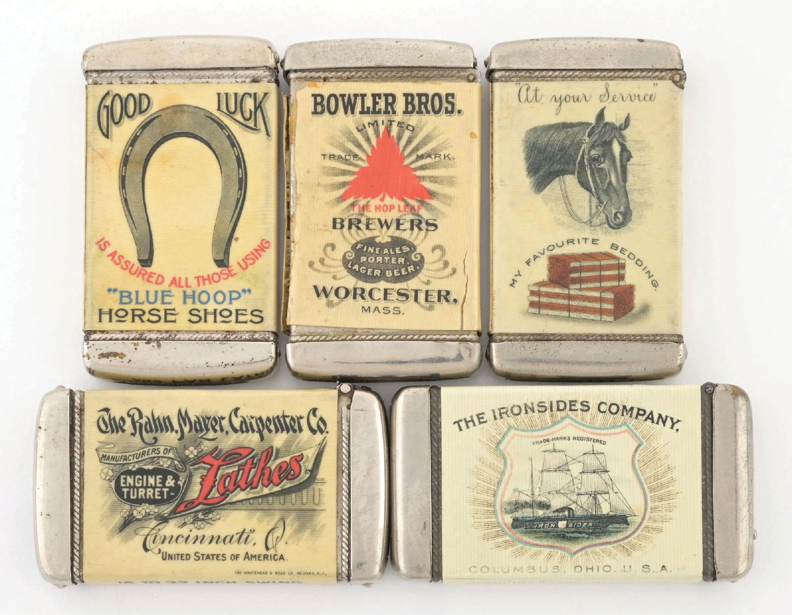 COLLECTION OF 5 CELLULOID WRAPPED MATCH SAFES (1 of 2)