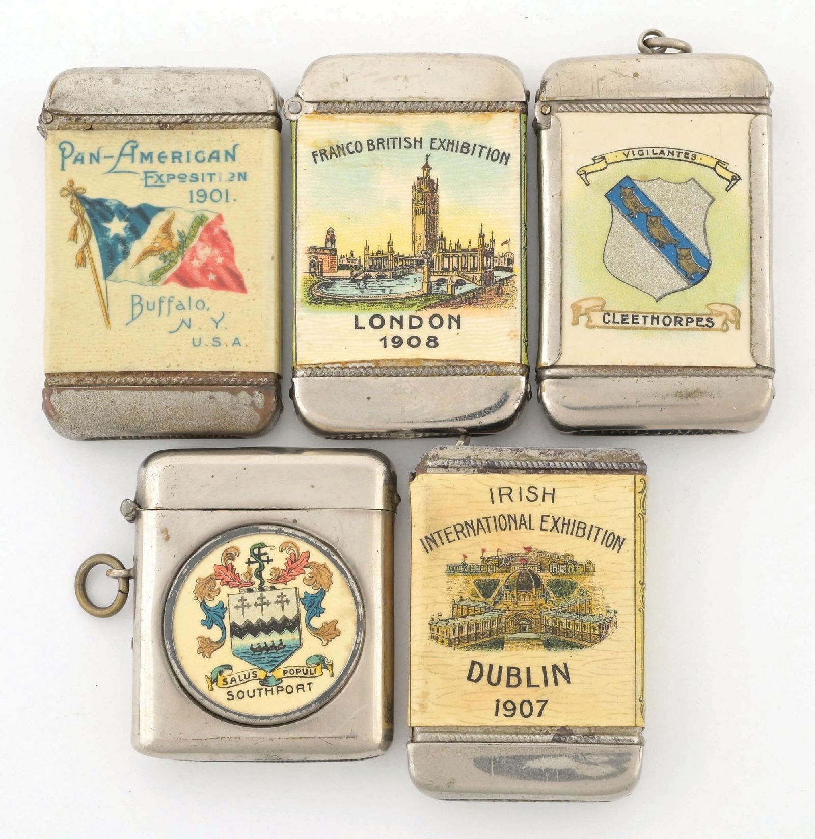 COLLECTION OF 5 CELLULOID WRAPPED MATCH SAFES (1 of 2)
