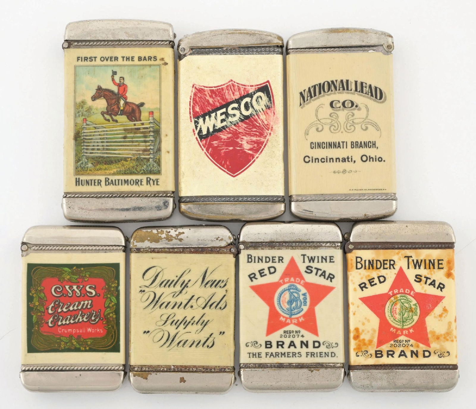 COLLECTION OF 7 CELLULOID WRAPPED MATCH SAFES (1 of 2)