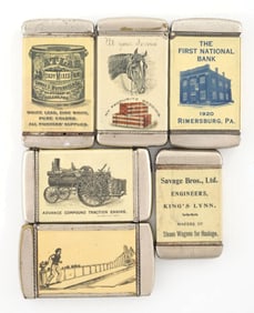 COLLECTION OF 6 CELLULOID-WRAPPED MATCH SAFES