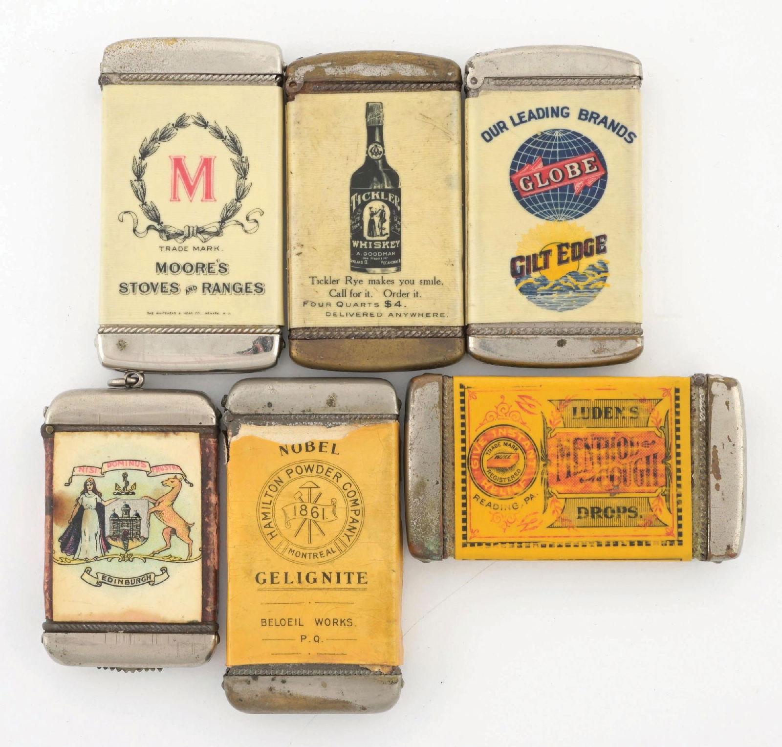 COLLECTION OF 6 CELLULOID WRAPPED MATCH SAFES (1 of 2)
