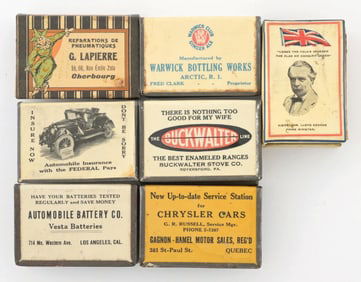 COLLECTION OF 7 CELLULOID BOOK MATCH HOLDERS