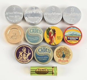 COLLECTION OF 12 VARIOUS ROUND CONDOM TINS