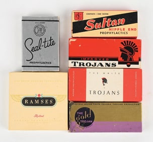 COLLECTION OF 6: CONDOM BOXES AND TINS
