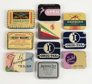 COLLECTION OF 10 VARIOUS CONDOM TINS