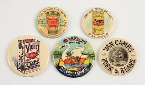 COLLECTION OF 5: FOOD RELATED ADVERTISING POCKET MIRRORS