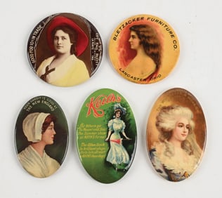 COLLECTION OF 5: ADVERTISING POCKET MIRRORS