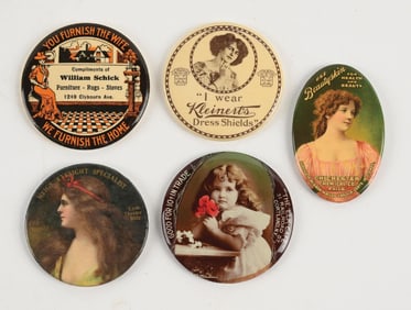 COLLECTION OF 5 ADVERTISING POCKET MIRRORS