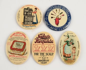COLLECTION OF 5 ADVERTISING POCKET MIRRORS