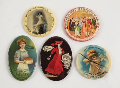 COLLECTION OF 5: ADVERTISING POCKET MIRRORS