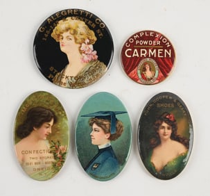 COLLECTION OF 5: ADVERTISING POCKET MIRRORS