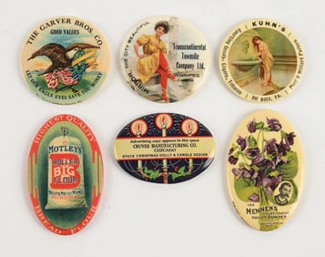 COLLECTION OF 6 ADVERTISING POCKET MIRRORS