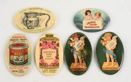 COLLECTION OF 6 ADVERTISING POCKET MIRRORS