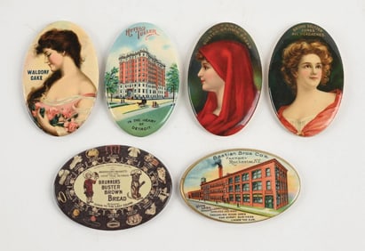 COLLECTION OF 6 ADVERTISING POCKET MIRRORS