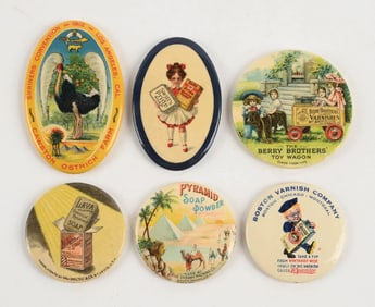 COLLECTION OF 6 ADVERTISING POCKET MIRRORS