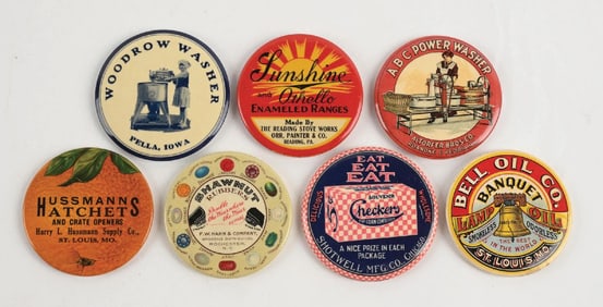 COLLECTION OF 7 ADVERTISING POCKET MIRRORS