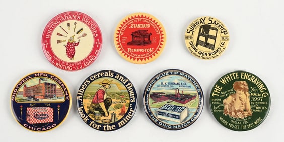 COLLECTION OF 7 PAPERWEIGHT ADVERTISING MIRRORS