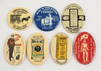COLLECTION OF 7 ADVERTISING POCKET MIRRORS