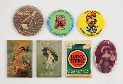 COLLECTION OF 7 VARIOUS ADVERTISEMENT POCKET MIRRORS