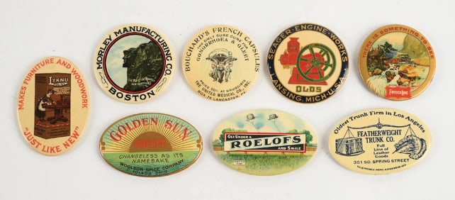COLLECTION OF 8 ADVERTISING POCKET MIRRORS