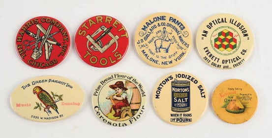 COLLECTION OF 8 ADVERTISING POCKET MIRRORS