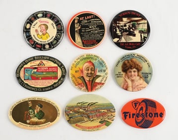 COLLECTION OF 9 ADVERTISING POCKET MIRRORS