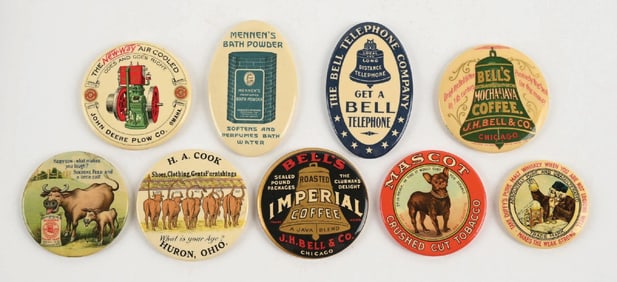 COLLECTION OF 9 ADVERTISING POCKET MIRRORS