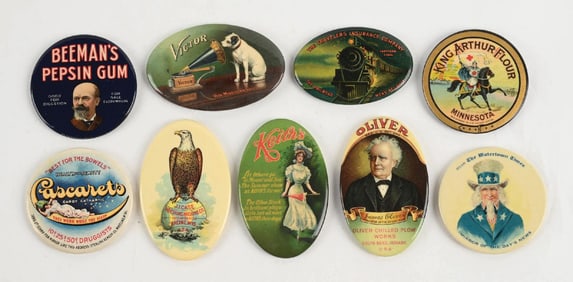 COLLECTION OF 9 ADVERTISING POCKET MIRRORS