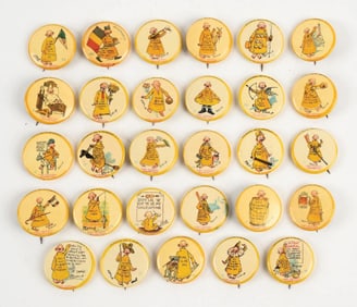 LARGE COLLECTION OF THE YELLOW KID PIN BACK BUTTONS