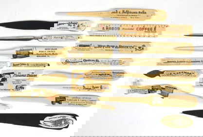 LARGE COLLECTION OF CELLULOID LETTER OPENERS AND RULERS