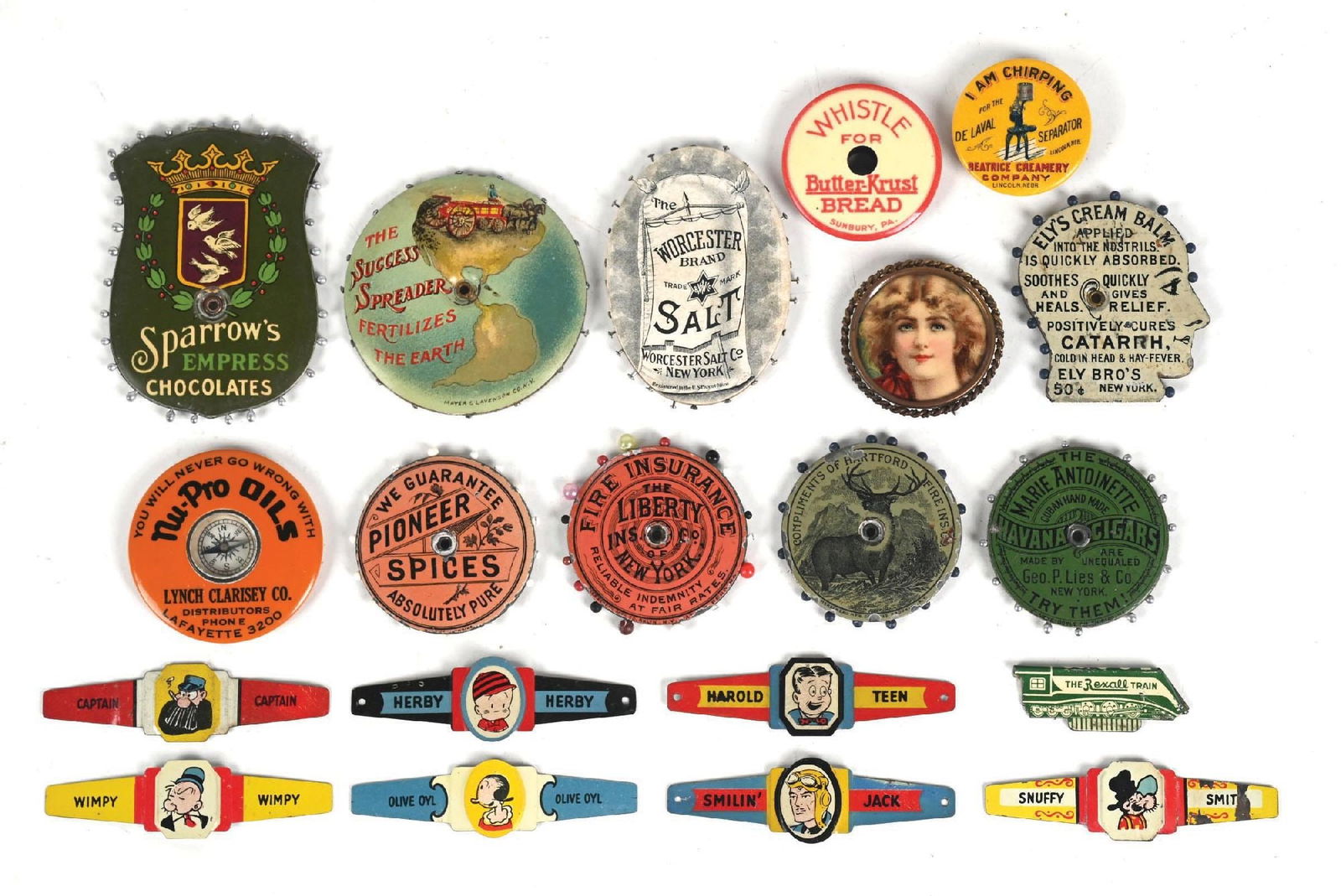 LARGE COLLECTION OF VARIOUS VINTAGE ADVERTISING PIN HOLDERS (1 of 2)