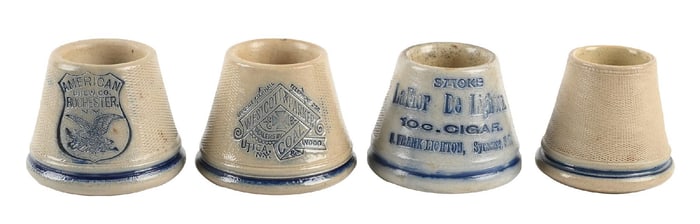 COLLECTION OF 4 EARLY STONEWARE ASHTRAYS