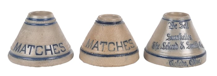 COLLECTION OF 3 STONEWARE MATCH HOLDERS