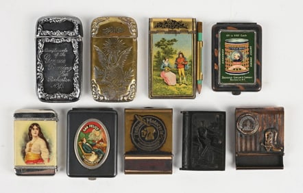 COLLECTION OF 8 ADVERTISING MATCH SAFES & NOTES CASE