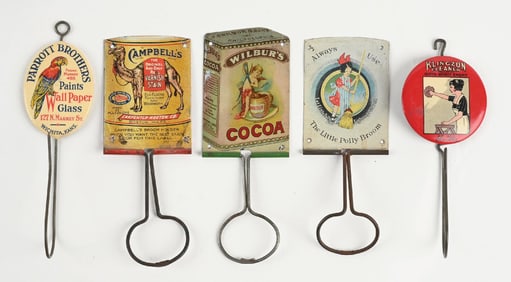 COLLECTION OF 5: BROOM & RECEIPT HOLDERS