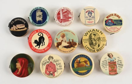 COLLECTION OF 12: CELLULOID ADVERTISING TAPE MEASURES