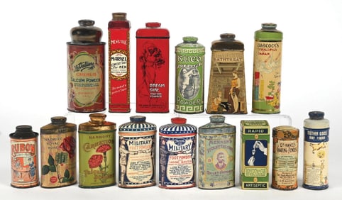 LARGE COLLECTION OF TALCUM POWDER TINS