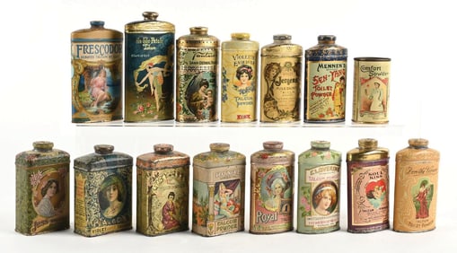 LARGE LOT OF TALCUM POWDER TINS