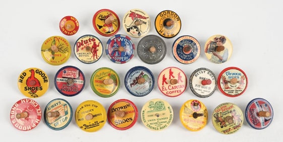 LARGE LOT OF ADVERTISING SPINNER TOPS