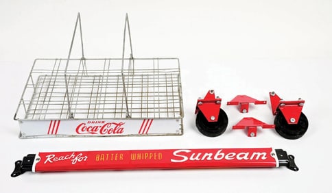 COLLECTION OF 3: DOOR PUSH, VENDING MACHINE WHEELS AND RACK