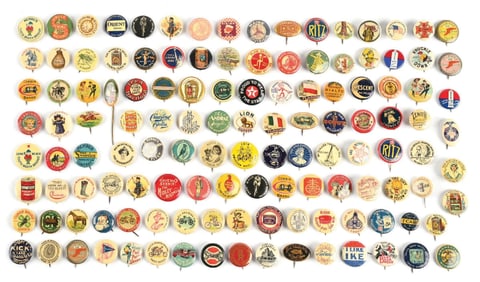 LARGE COLLECTION OF: GENERAL STORE ADVERTISING PINS