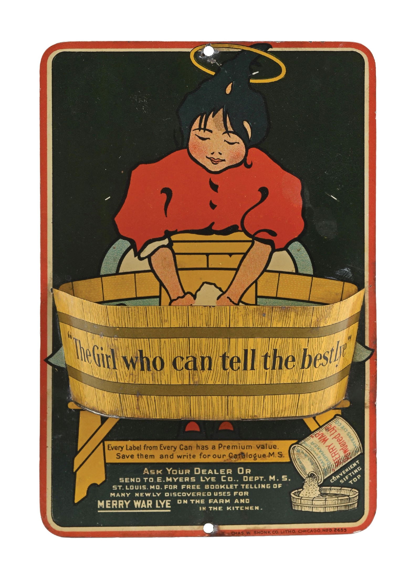 MERRY WAR POWDERED LYE TIN MATCH HOLDER. (1 of 5)