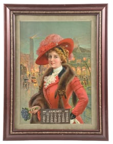1915 CALENDAR W/ WOMAN IN RED GRAPHIC