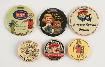 COLLECTION OF 6: BUSTER BROWN ADVERTISING CELLULOID PIECES